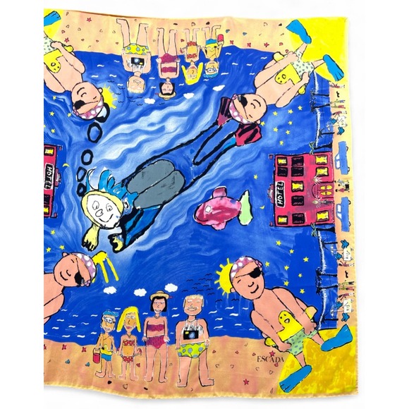 Vintage Escada Silk Scarf Beach Scuba Ocean - Picture 3 of 11